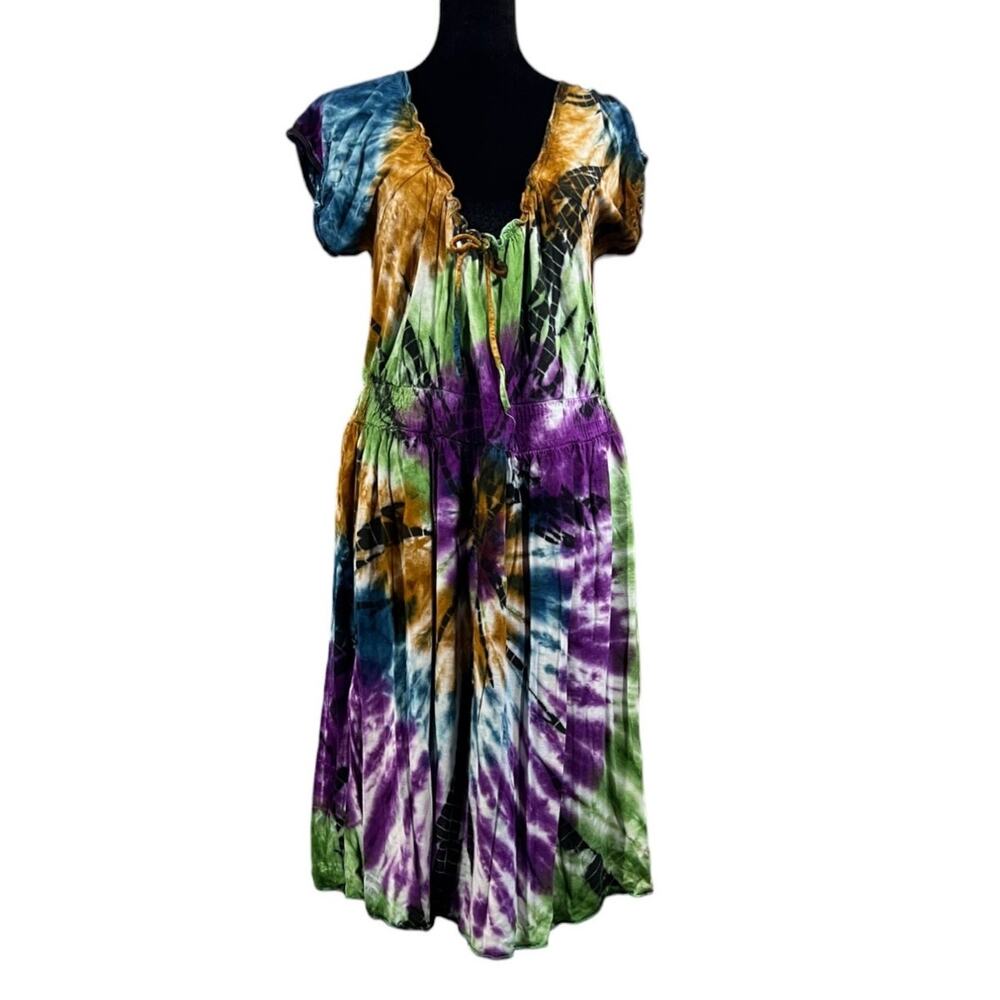 Nolita Stretchy Bohemian Tie Dye Maxi Dress Beach Cover up Size Small 100% Rayon